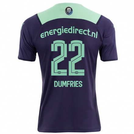 Kinder Fußball Denzel Dumfries #22 Dunkelviolett Auswärtstrikot Trikot 2021/22 T-shirt