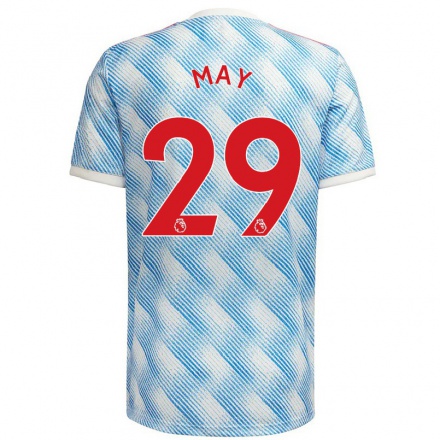 Kinder Fußball Rebecca May #29 Blau Weiss Auswärtstrikot Trikot 2021/22 T-shirt