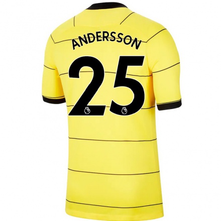 Kinder Fußball Jonna Andersson #25 Gelb Auswärtstrikot Trikot 2021/22 T-shirt