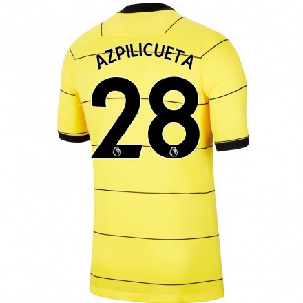 Kinder Fußball Cesar Azpilicueta #28 Gelb Auswärtstrikot Trikot 2021/22 T-shirt