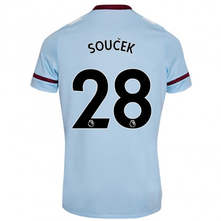 Kinder Fußball Tomas Soucek #28 Himmelblau Auswärtstrikot Trikot 2021/22 T-Shirt