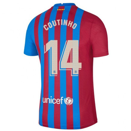 Kinder Fußball Philippe Coutinho #14 Kastanienbraun Heimtrikot Trikot 2021/22 T-Shirt