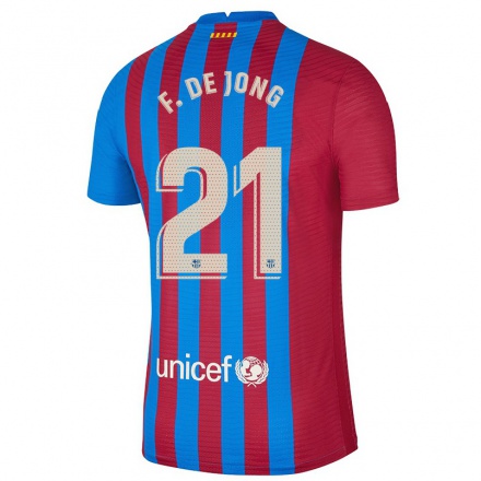 Kinder Fußball Frenkie de Jong #21 Kastanienbraun Heimtrikot Trikot 2021/22 T-Shirt