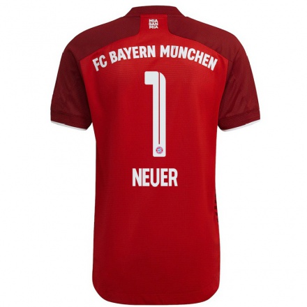 Kinder Fußball Manuel Neuer #1 Dunkelrot Heimtrikot Trikot 2021/22 T-Shirt