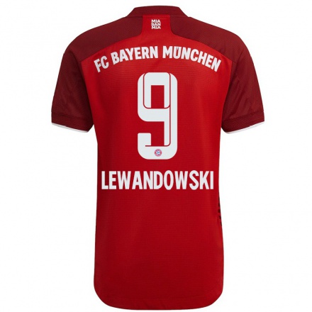 Kinder Fußball Robert Lewandowski #9 Dunkelrot Heimtrikot Trikot 2021/22 T-Shirt