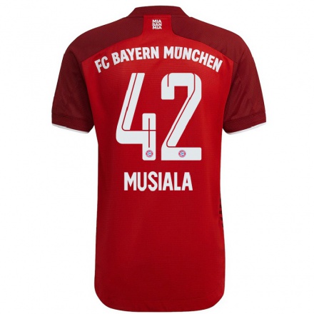 Kinder Fußball Jamal Musiala #42 Dunkelrot Heimtrikot Trikot 2021/22 T-Shirt