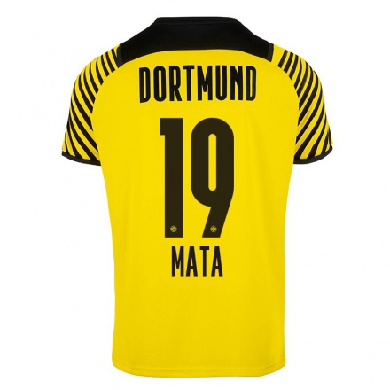 Kinder Fußball Ken Mata #19 Gelb Heimtrikot Trikot 2021/22 T-Shirt