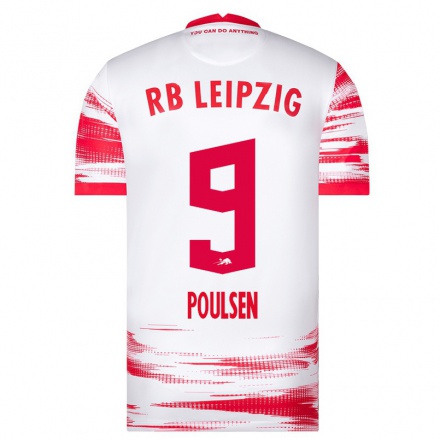Kinder Fußball Yussuf Poulsen #9 Rot-Weiss Heimtrikot Trikot 2021/22 T-Shirt