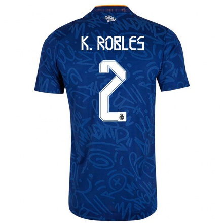 Kinder Fußball Kenti Robles #2 Dunkelblau Auswärtstrikot Trikot 2021/22 T-Shirt
