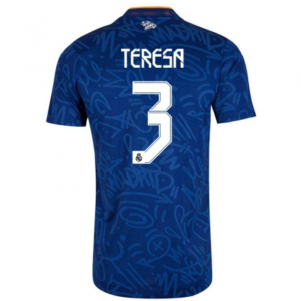 Kinder Fußball Teresa Abelleira #3 Dunkelblau Auswärtstrikot Trikot 2021/22 T-Shirt