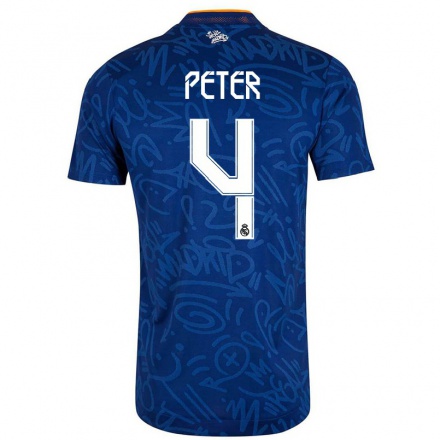 Kinder Fußball Babett Peter #4 Dunkelblau Auswärtstrikot Trikot 2021/22 T-Shirt