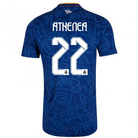 Kinder Fußball Athenea Del Castillo #22 Dunkelblau Auswärtstrikot Trikot 2021/22 T-shirt