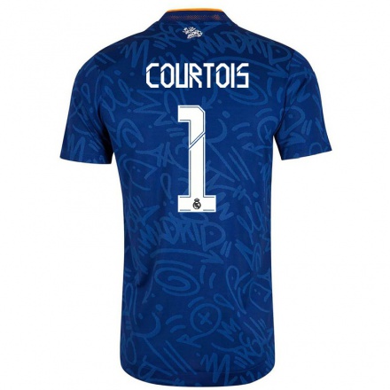 Kinder Fußball Thibaut Courtois #1 Dunkelblau Auswärtstrikot Trikot 2021/22 T-Shirt