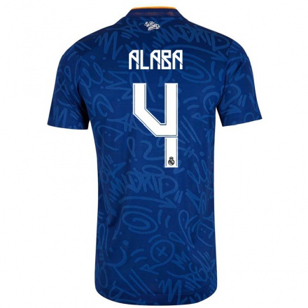 Kinder Fußball David Alaba #4 Dunkelblau Auswärtstrikot Trikot 2021/22 T-Shirt