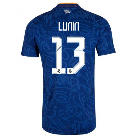 Kinder Fußball Andriy Lunin #13 Dunkelblau Auswärtstrikot Trikot 2021/22 T-Shirt