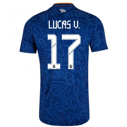 Kinder Fußball Lucas Vazquez #17 Dunkelblau Auswärtstrikot Trikot 2021/22 T-shirt