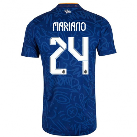 Kinder Fußball Mariano Diaz #24 Dunkelblau Auswärtstrikot Trikot 2021/22 T-Shirt