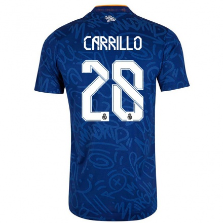 Kinder Fußball Alvaro Carrillo #28 Dunkelblau Auswärtstrikot Trikot 2021/22 T-Shirt