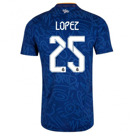 Kinder Fußball Luis Lopez #25 Dunkelblau Auswärtstrikot Trikot 2021/22 T-Shirt
