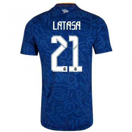 Kinder Fußball Juanmi Latasa #21 Dunkelblau Auswärtstrikot Trikot 2021/22 T-shirt