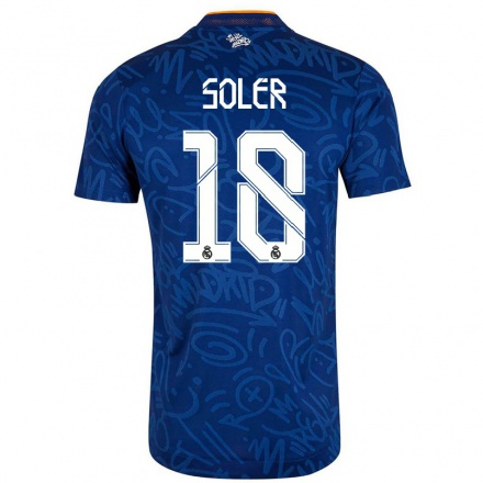 Kinder Fußball Kenneth Soler #18 Dunkelblau Auswärtstrikot Trikot 2021/22 T-Shirt