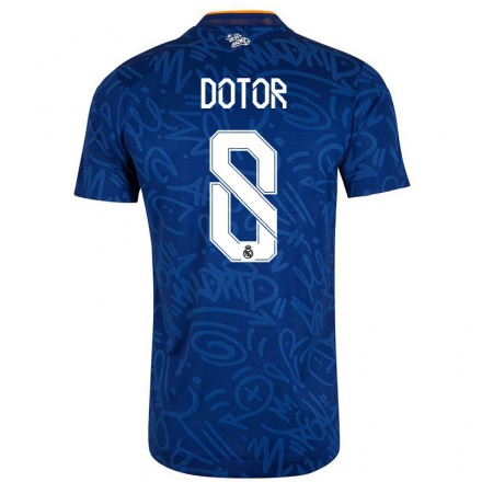 Kinder Fußball Carlos Dotor #8 Dunkelblau Auswärtstrikot Trikot 2021/22 T-Shirt