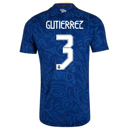 Kinder Fußball Miguel Gutierrez #3 Dunkelblau Auswärtstrikot Trikot 2021/22 T-Shirt