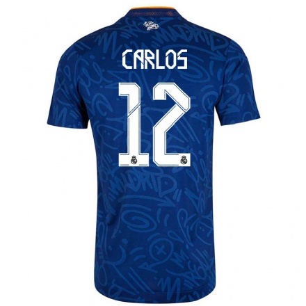 Kinder Fußball Alocen Carlos #12 Dunkelblau Auswärtstrikot Trikot 2021/22 T-Shirt