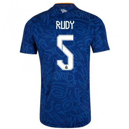 Kinder Fußball Fernandez Rudy #5 Dunkelblau Auswärtstrikot Trikot 2021/22 T-Shirt