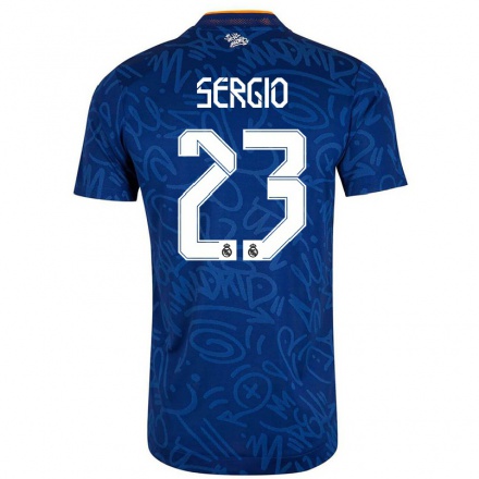 Kinder Fußball Llull Sergio #23 Dunkelblau Auswärtstrikot Trikot 2021/22 T-Shirt
