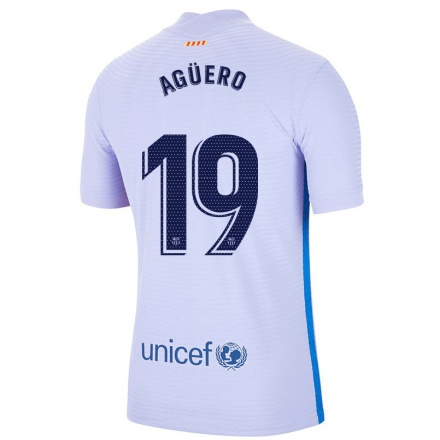 Kinder Fußball Sergio Aguero #19 Hellviolett Auswärtstrikot Trikot 2021/22 T-Shirt