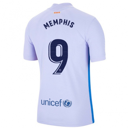 Kinder Fußball Memphis Depay #9 Hellviolett Auswärtstrikot Trikot 2021/22 T-Shirt