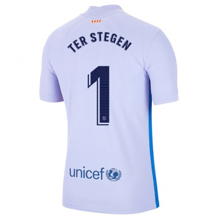 Kinder Fußball Marc-Andre ter Stegen #1 Hellviolett Auswärtstrikot Trikot 2021/22 T-Shirt