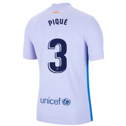 Kinder Fußball Gerard Pique #3 Hellviolett Auswärtstrikot Trikot 2021/22 T-Shirt