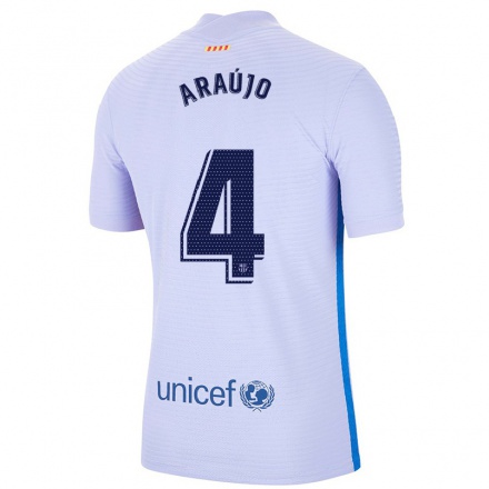 Kinder Fußball Ronald Araujo #4 Hellviolett Auswärtstrikot Trikot 2021/22 T-Shirt
