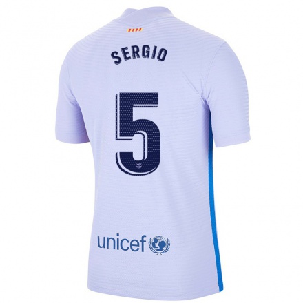 Kinder Fußball Sergio Busquets #5 Hellviolett Auswärtstrikot Trikot 2021/22 T-Shirt