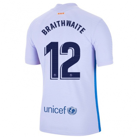 Kinder Fußball Martin Braithwaite #12 Hellviolett Auswärtstrikot Trikot 2021/22 T-shirt