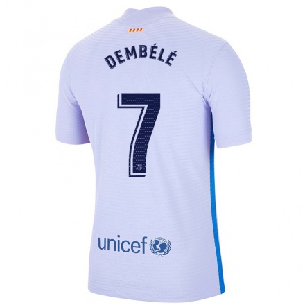 Kinder Fußball Ousmane Dembele #7 Hellviolett Auswärtstrikot Trikot 2021/22 T-Shirt