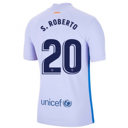 Kinder Fußball Sergi Roberto #20 Hellviolett Auswärtstrikot Trikot 2021/22 T-Shirt