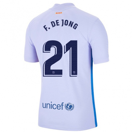 Kinder Fußball Frenkie de Jong #21 Hellviolett Auswärtstrikot Trikot 2021/22 T-Shirt