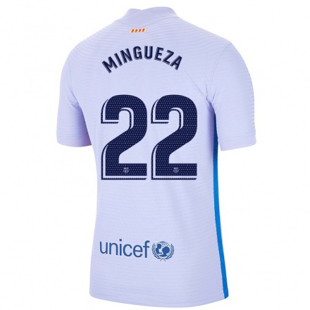 Kinder Fußball Oscar Mingueza #22 Hellviolett Auswärtstrikot Trikot 2021/22 T-Shirt