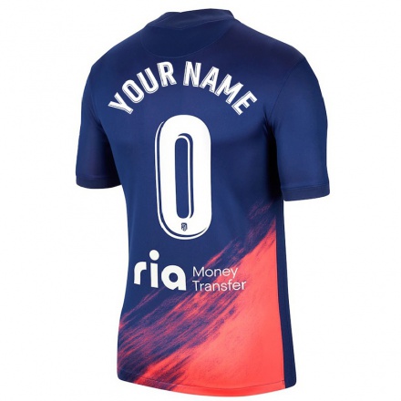 Kinder Fußball Dein Name #0 Dunkelblau Orange Auswärtstrikot Trikot 2021/22 T-Shirt