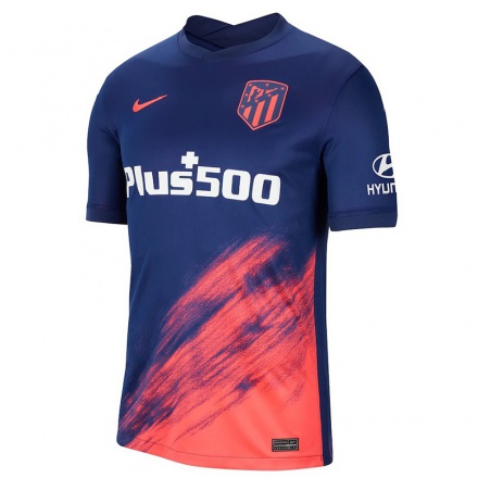 Kinder Fußball Saul Niguez #8 Dunkelblau Orange Auswärtstrikot Trikot 2021/22 T-shirt