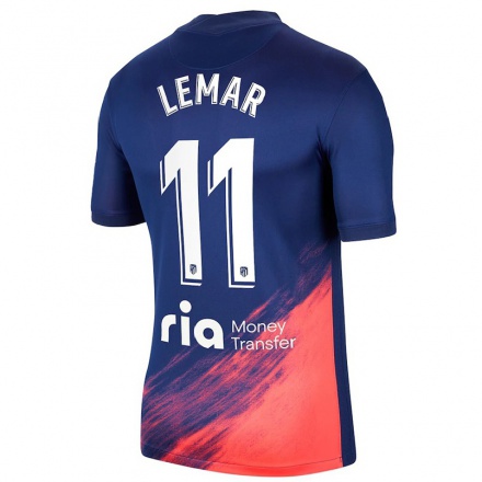 Kinder Fußball Thomas Lemar #11 Dunkelblau Orange Auswärtstrikot Trikot 2021/22 T-Shirt