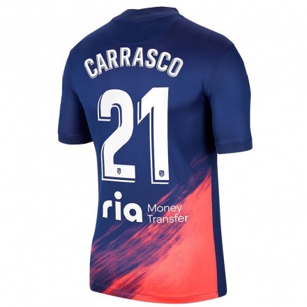 Kinder Fußball Yannick Carrasco #21 Dunkelblau Orange Auswärtstrikot Trikot 2021/22 T-Shirt