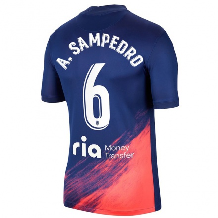 Kinder Fußball Amanda Sampedro #6 Dunkelblau Orange Auswärtstrikot Trikot 2021/22 T-Shirt