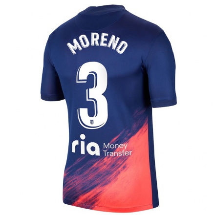 Kinder Fußball Marco Moreno #3 Dunkelblau Orange Auswärtstrikot Trikot 2021/22 T-Shirt