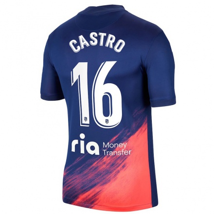 Kinder Fußball Oscar Castro #16 Dunkelblau Orange Auswärtstrikot Trikot 2021/22 T-Shirt
