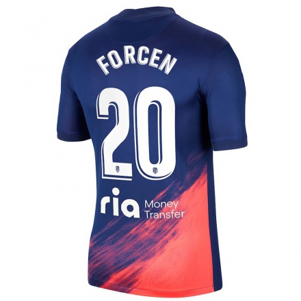 Kinder Fußball Luis Angel Forcen #20 Dunkelblau Orange Auswärtstrikot Trikot 2021/22 T-shirt