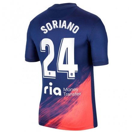 Kinder Fußball Mario Soriano #24 Dunkelblau Orange Auswärtstrikot Trikot 2021/22 T-Shirt